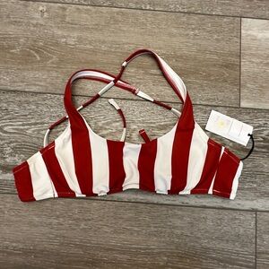 Red and White Striped Bikini Top